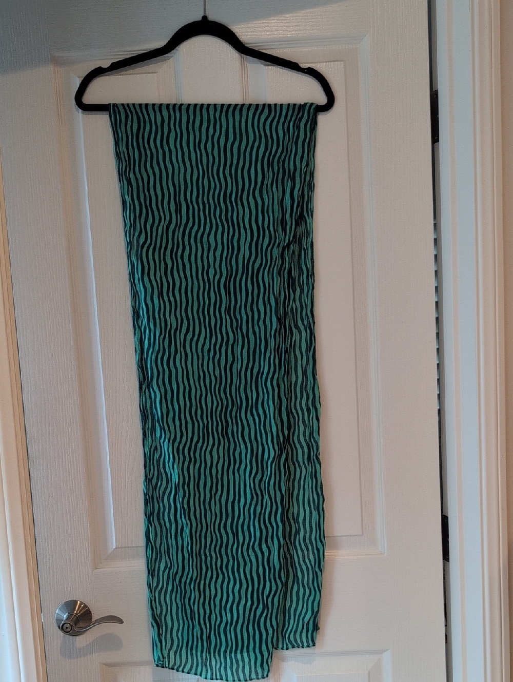 Gudrun Sjoden Teal and Black Wavy Print Scarf